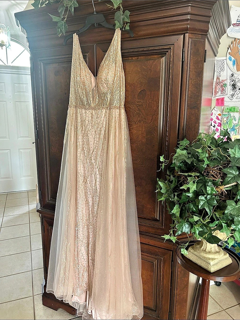 Gold Glitter Maxi Dress Like New